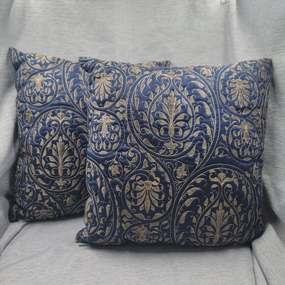 Navy Blue and Gold Accent Pillow - Set of 2 - Picture 1 of 8